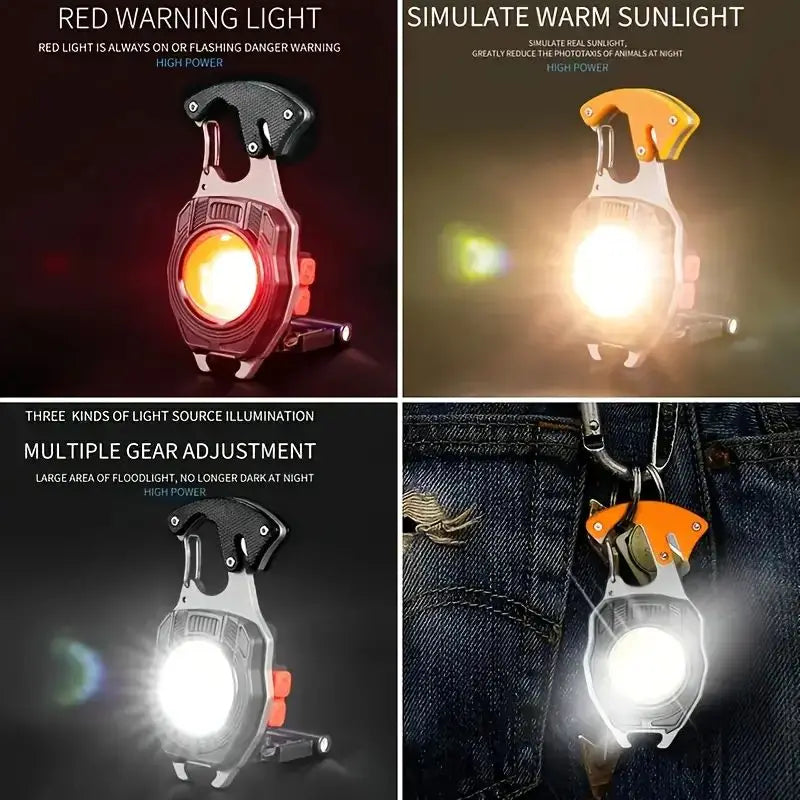 Multifunctional Key Chain with LED Flashlight, Emergency Tool