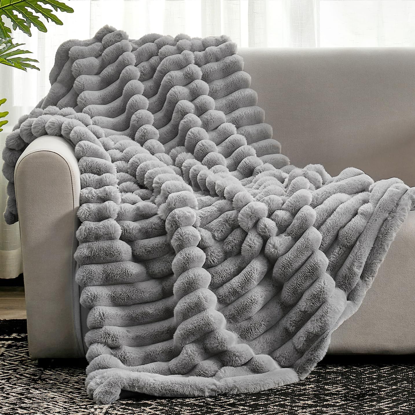 Cozy Bliss Striped Faux Fur Blanket