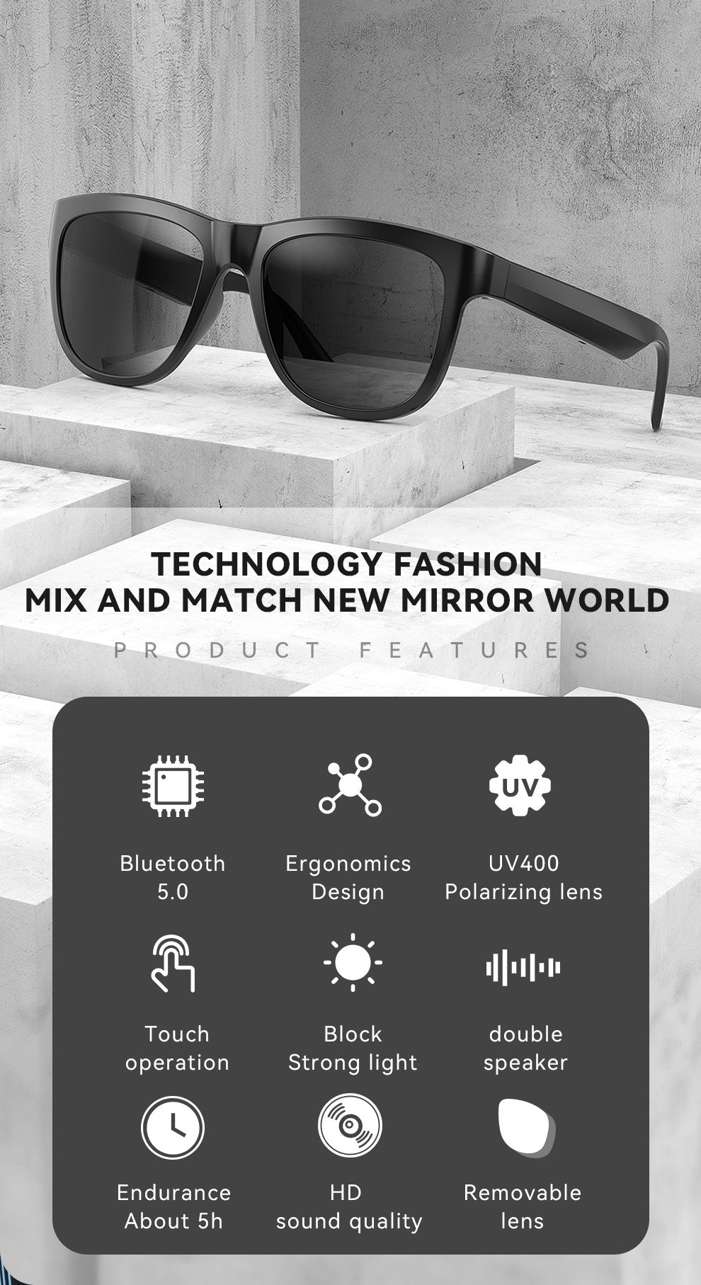 SonicShades™ Classic Bluetooth Smart Polarized Sunglasses