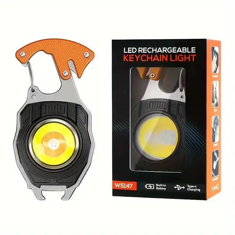 Multifunctional Key Chain with LED Flashlight, Emergency Tool