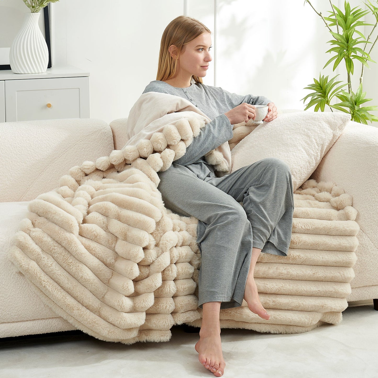 Cozy Bliss Striped Faux Fur Blanket