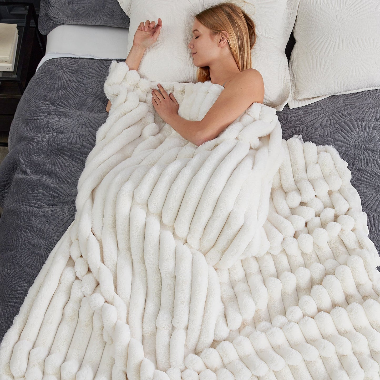 Cozy Bliss Striped Faux Fur Blanket