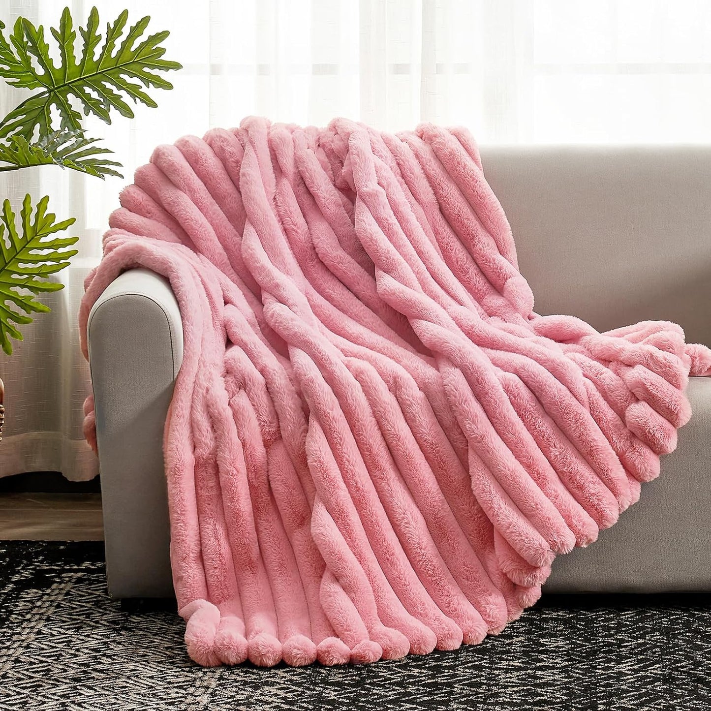 Cozy Bliss Striped Faux Fur Blanket