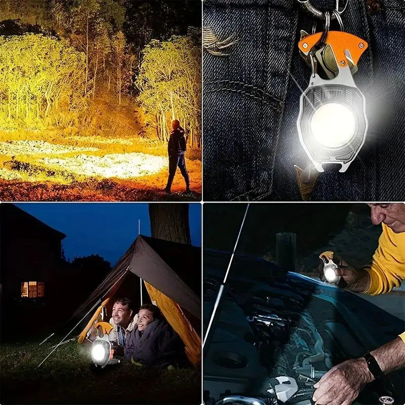 Multifunctional Key Chain with LED Flashlight, Emergency Tool