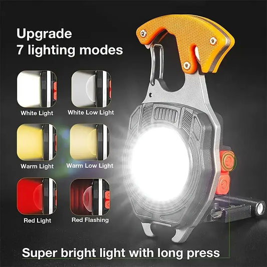 Multifunctional Key Chain with LED Flashlight, Emergency Tool